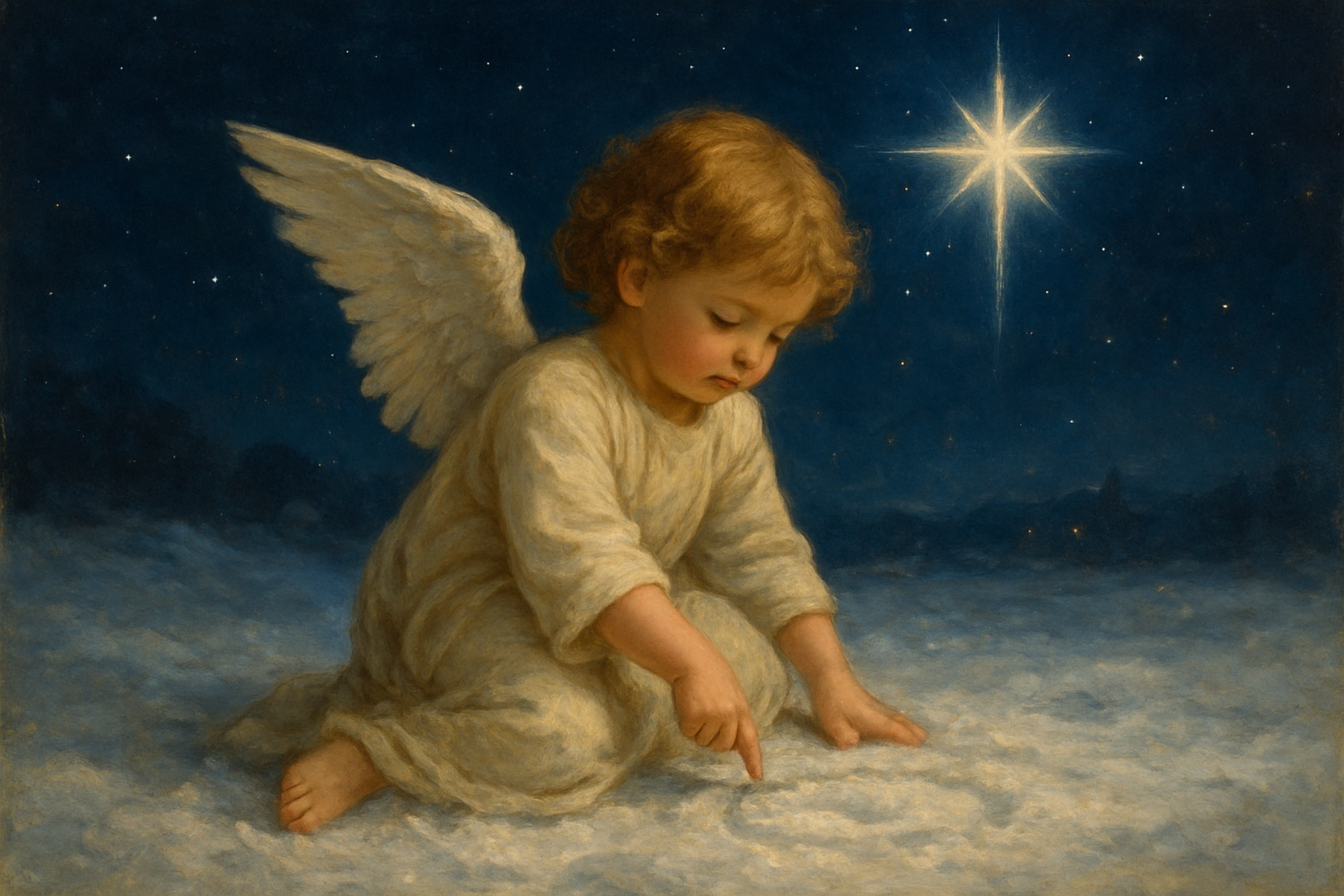The Cherub of Bethlehem Nights – Angelic Play Beneath the Christmas Star