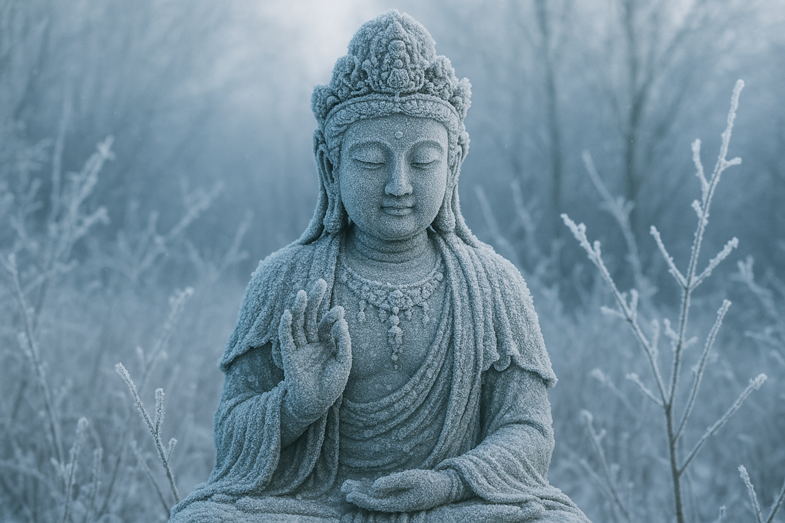 The Frost-Kissed Bodhisattva – Compassion in Wintry Stillness