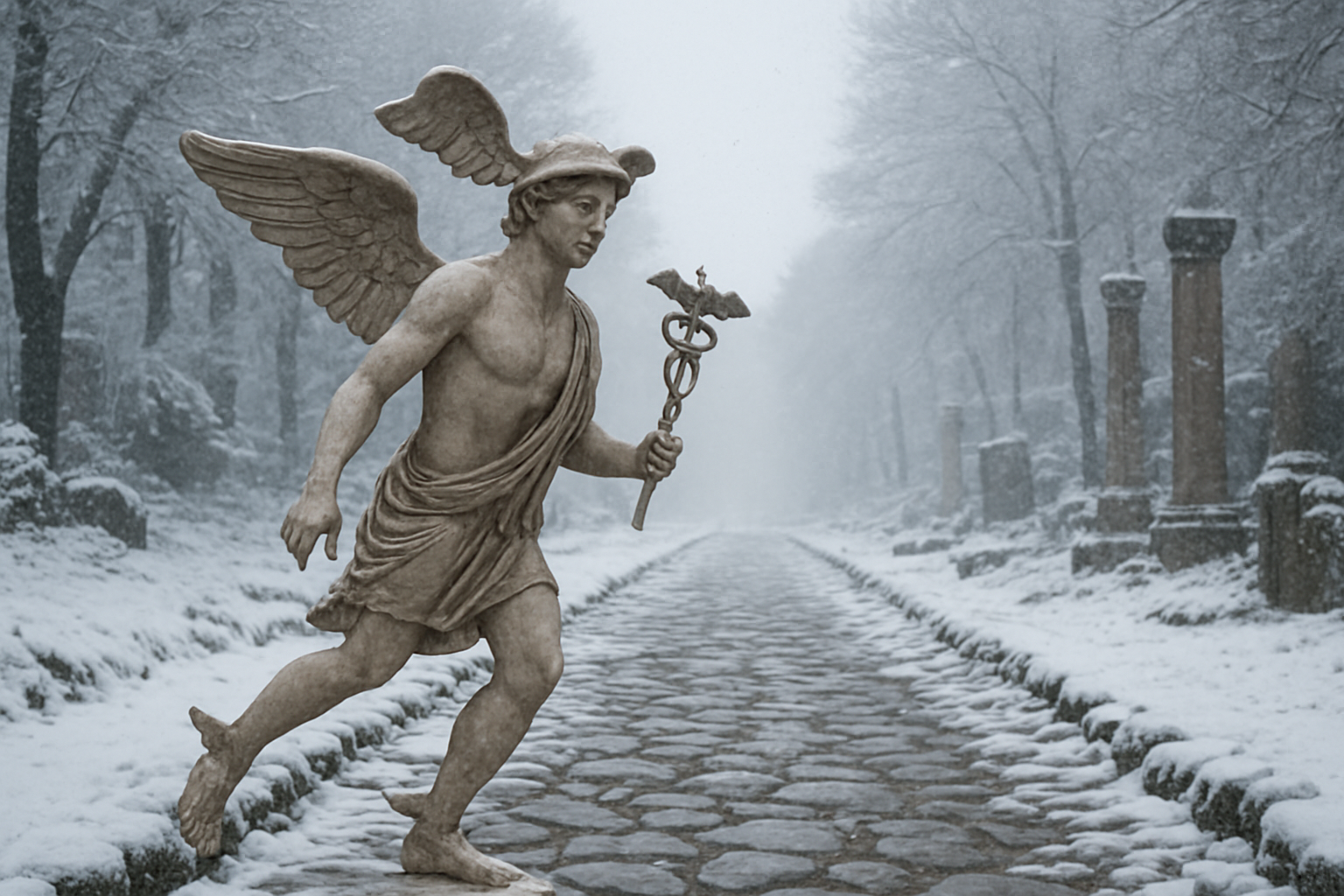 The Snowy Messenger of Hermes – Winged Guides in Ancient Winter Roads